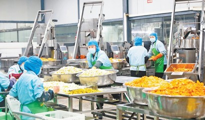 1月19日,梁平高新區(qū)重慶上口佳農(nóng)業(yè)開發(fā),工人在預(yù)制菜生產(chǎn)線上忙碌。特約攝影 劉輝/視覺重慶